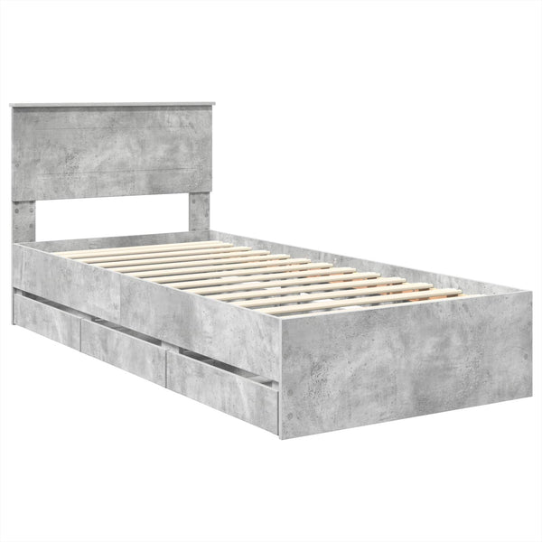 vidaXL Bed Frame with Headboard Concrete Grey 90 x 200 cm Engineered Wood
