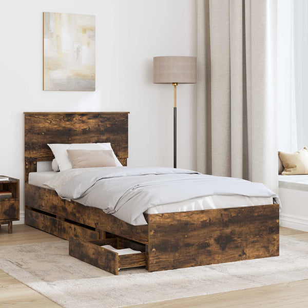 vidaXL Bed Frame Smoked Oak 90 x 200 cm Engineered Wood