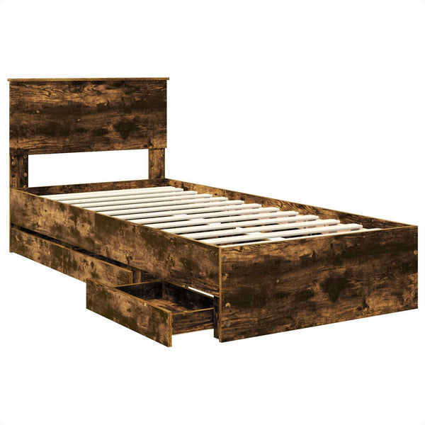 vidaXL Bed Frame Smoked Oak 90 x 200 cm Engineered Wood