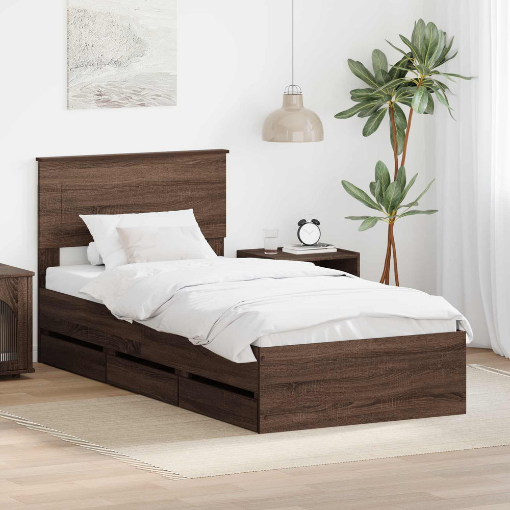 vidaXL Bed Frame Brown Oak-Effect 90 x 200 cm Engineered Wood