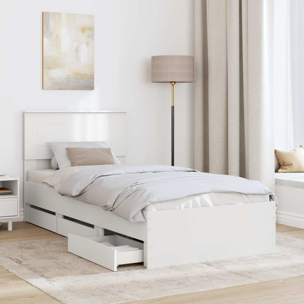vidaXL Bed Frame with Drawers White 75 x 190 cm Engineered Wood