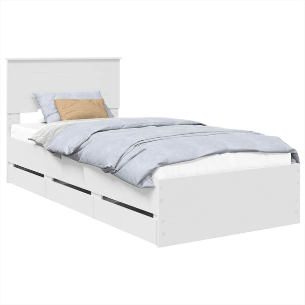 vidaXL Bed Frame with Drawers White 75 x 190 cm Engineered Wood