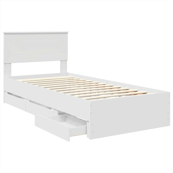 vidaXL Bed Frame with Drawers White 75 x 190 cm Engineered Wood