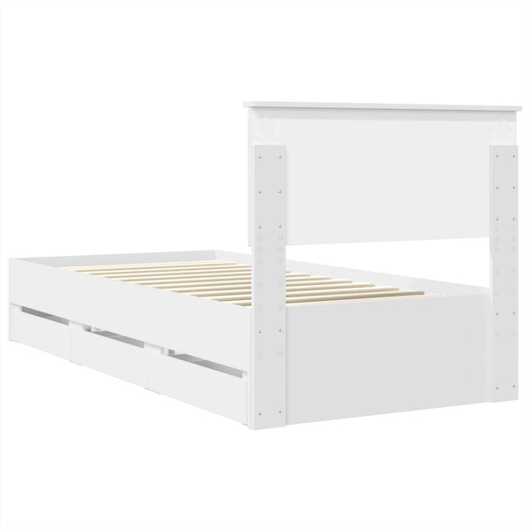 vidaXL Bed Frame with Drawers White 75 x 190 cm Engineered Wood