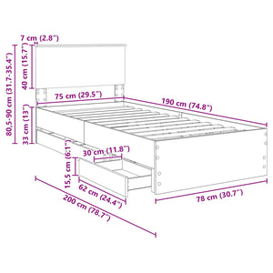 vidaXL Bed Frame with Drawers White 75 x 190 cm Engineered Wood