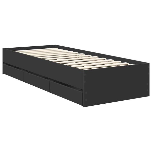 vidaXL Bed Frame with Drawers Black 75 x 190 cm Engineered Wood