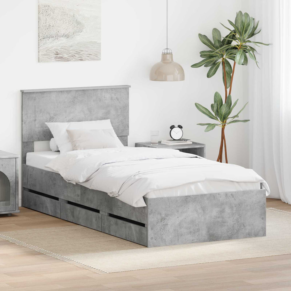 vidaXL Bed Frame with Headboard Concrete Grey 75 x 190 cm Engineered Wood