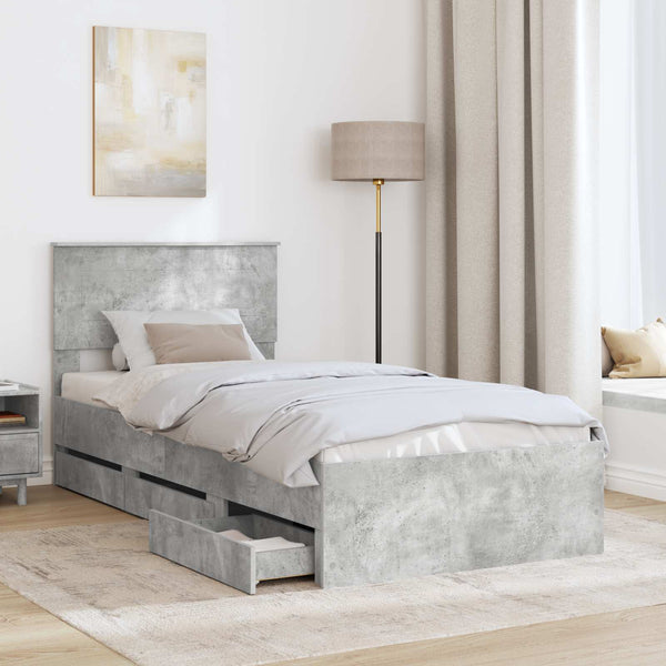 vidaXL Bed Frame with Headboard Concrete Grey 75 x 190 cm Engineered Wood