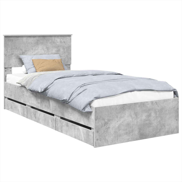 vidaXL Bed Frame with Headboard Concrete Grey 75 x 190 cm Engineered Wood