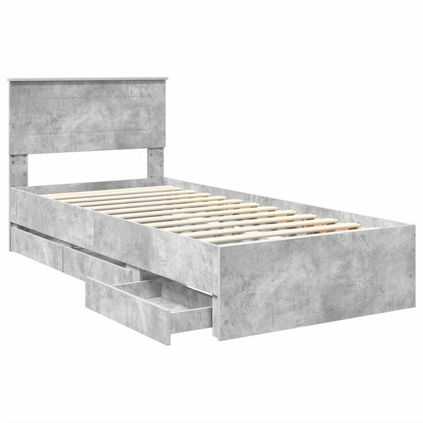vidaXL Bed Frame with Headboard Concrete Grey 75 x 190 cm Engineered Wood