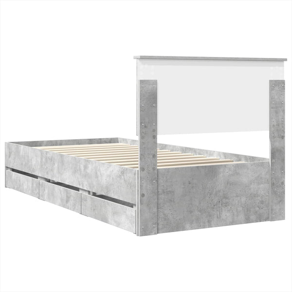 vidaXL Bed Frame with Headboard Concrete Grey 75 x 190 cm Engineered Wood