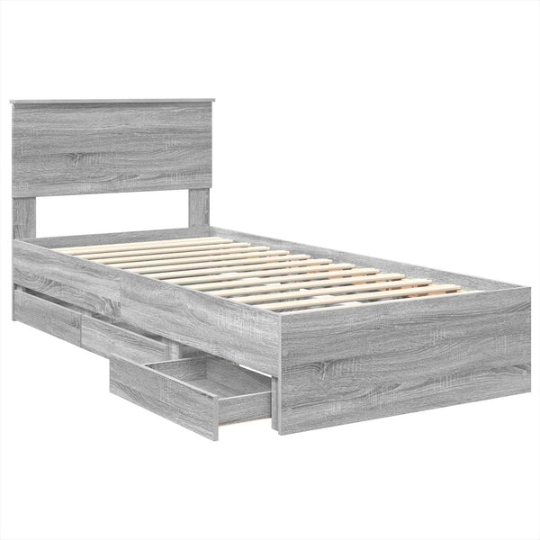 vidaXL Bed Frame Sonoma Grey 75 x 190 cm Engineered Wood