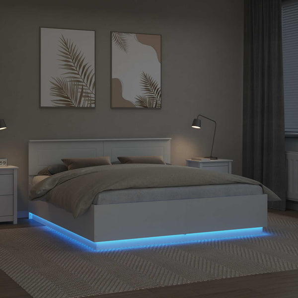 vidaXL Bed Frame with LED Strips White 200 x 200 cm Engineered Wood