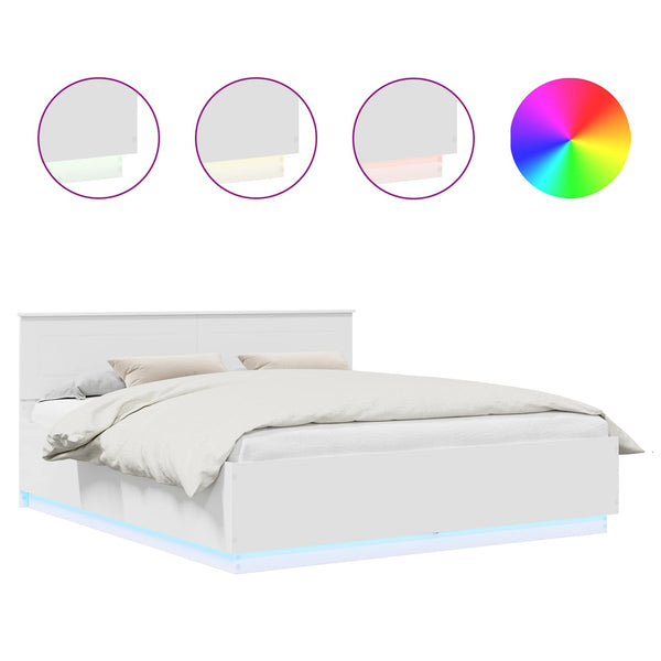 vidaXL Bed Frame with LED Strips White 200 x 200 cm Engineered Wood