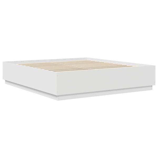 vidaXL Bed Frame with LED Strips White 200 x 200 cm Engineered Wood