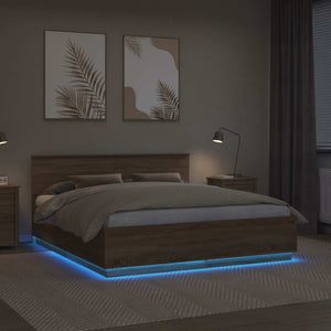 vidaXL Bed Frame with Headboard Sonoma Oak 200 x 200 cm Engineered Wood