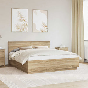 vidaXL Bed Frame with Headboard Sonoma Oak 200 x 200 cm Engineered Wood