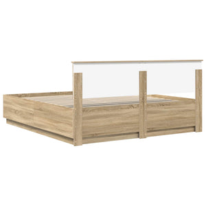 vidaXL Bed Frame with Headboard Sonoma Oak 200 x 200 cm Engineered Wood