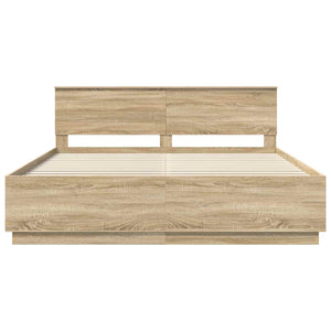 vidaXL Bed Frame with Headboard Sonoma Oak 200 x 200 cm Engineered Wood