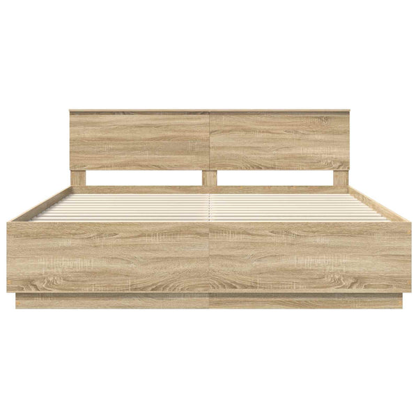 vidaXL Bed Frame with Headboard Sonoma Oak 200 x 200 cm Engineered Wood