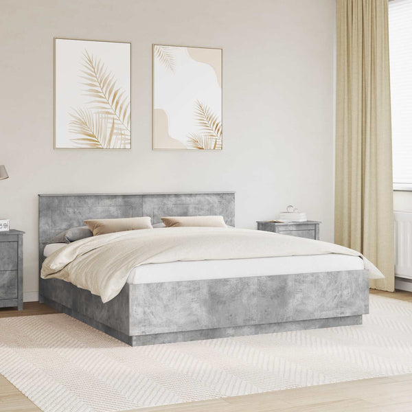 vidaXL Bed Frame with Headboard Concrete Grey 200 x 200 cm Engineered Wood
