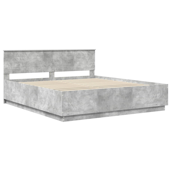 vidaXL Bed Frame with Headboard Concrete Grey 200 x 200 cm Engineered Wood