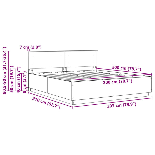 vidaXL Bed Frame with Headboard Concrete Grey 200 x 200 cm Engineered Wood