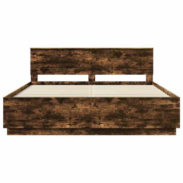 vidaXL Bed Frame Smoked Oak 200 x 200 cm Engineered Wood