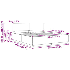vidaXL Bed Frame Smoked Oak 200 x 200 cm Engineered Wood