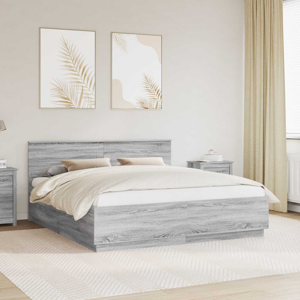 vidaXL Bed Frame Sonoma Grey 200 x 200 cm Engineered Wood