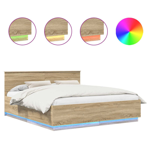vidaXL Bed Frame with Headboard Sonoma Oak 180 x 200 cm Engineered Wood