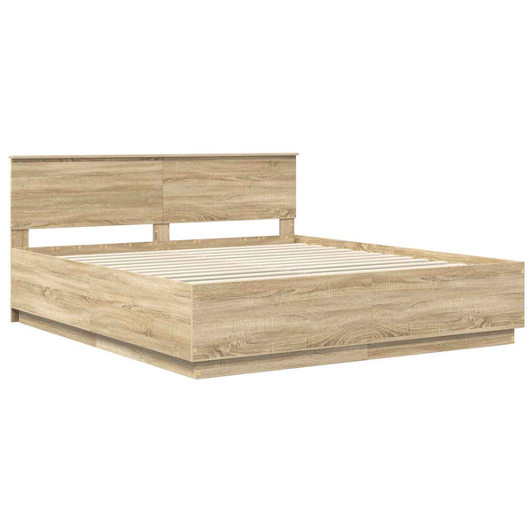 vidaXL Bed Frame with Headboard Sonoma Oak 180 x 200 cm Engineered Wood