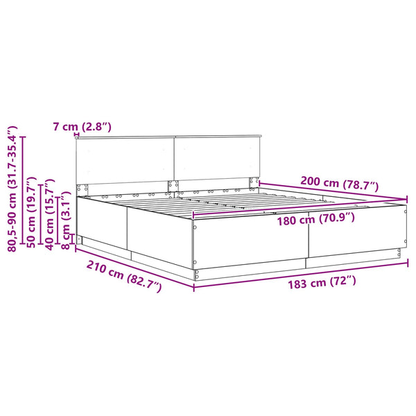vidaXL Bed Frame with Headboard Sonoma Oak 180 x 200 cm Engineered Wood