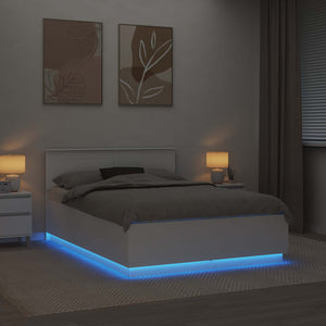 vidaXL Bed Frame with LED Strips White 150 x 200 cm Engineered Wood