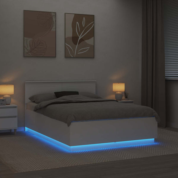 vidaXL Bed Frame with LED Strips White 150 x 200 cm Engineered Wood