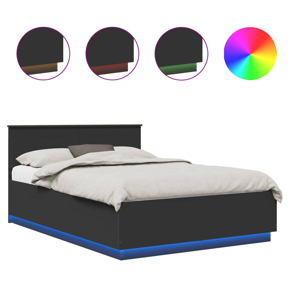 vidaXL Bed Frame with Headboard Black 150 x 200 cm Engineered Wood