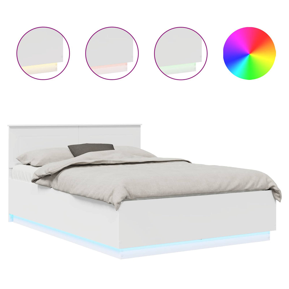 vidaXL Bed Frame with LED Strips White 140 x 190 cm Engineered Wood