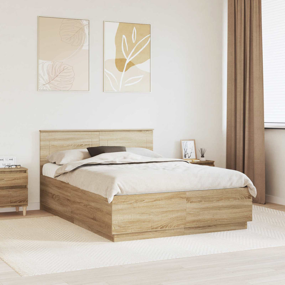 vidaXL Bed Frame with Headboard Sonoma Oak 140 x 190 cm Engineered Wood
