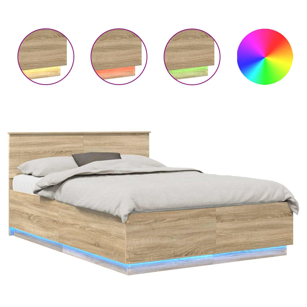 vidaXL Bed Frame with Headboard Sonoma Oak 140 x 190 cm Engineered Wood
