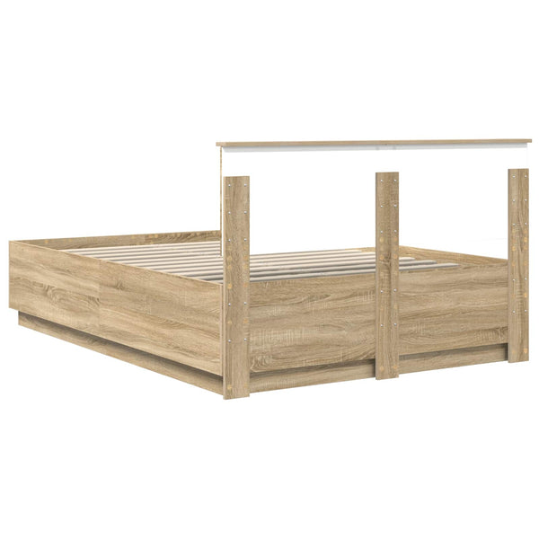 vidaXL Bed Frame with Headboard Sonoma Oak 140 x 190 cm Engineered Wood
