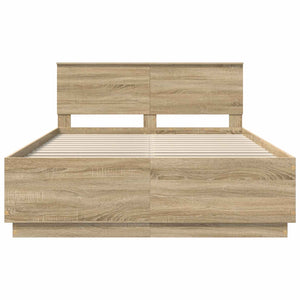 vidaXL Bed Frame with Headboard Sonoma Oak 140 x 190 cm Engineered Wood