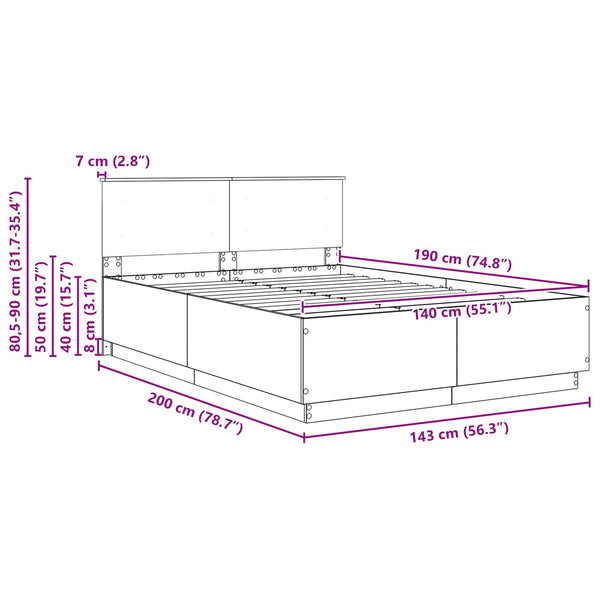 vidaXL Bed Frame with Headboard Sonoma Oak 140 x 190 cm Engineered Wood