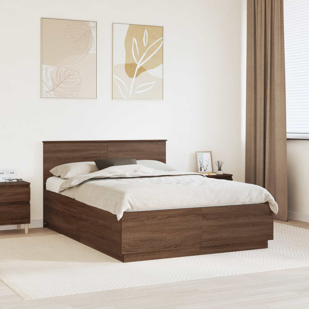 vidaXL Bed Frame Brown Oak Look 140 x 190 cm Engineered Wood
