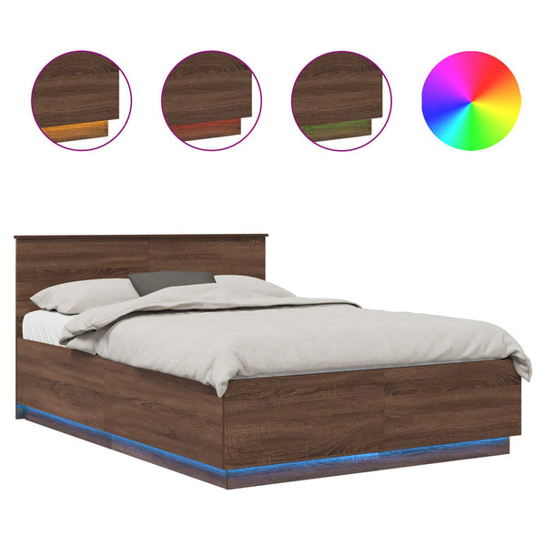 vidaXL Bed Frame Brown Oak Look 140 x 190 cm Engineered Wood
