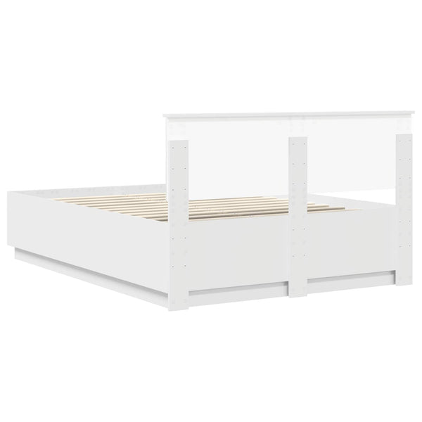 vidaXL Bed Frame with LED Strips White 140 x 200 cm Engineered Wood