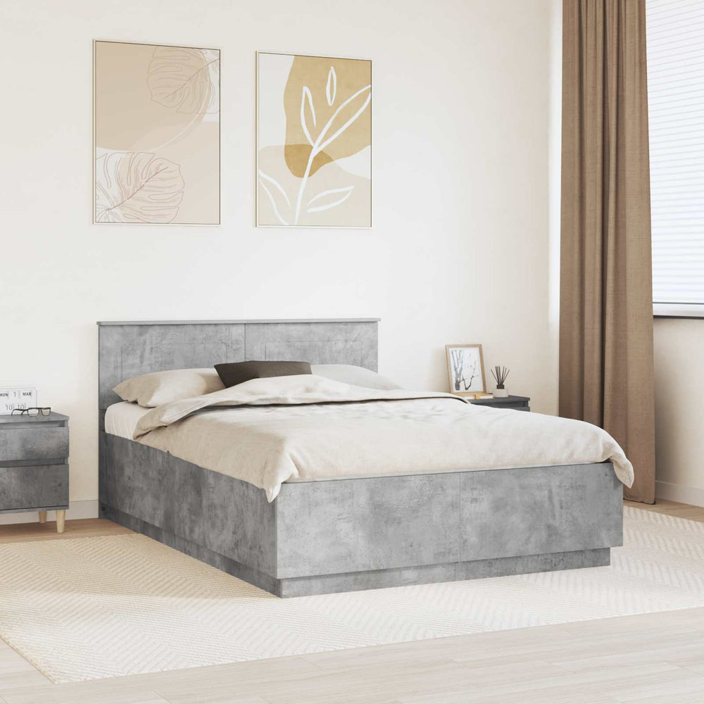 vidaXL Bed Frame with Headboard Concrete Grey 140 x 200 cm Engineered Wood