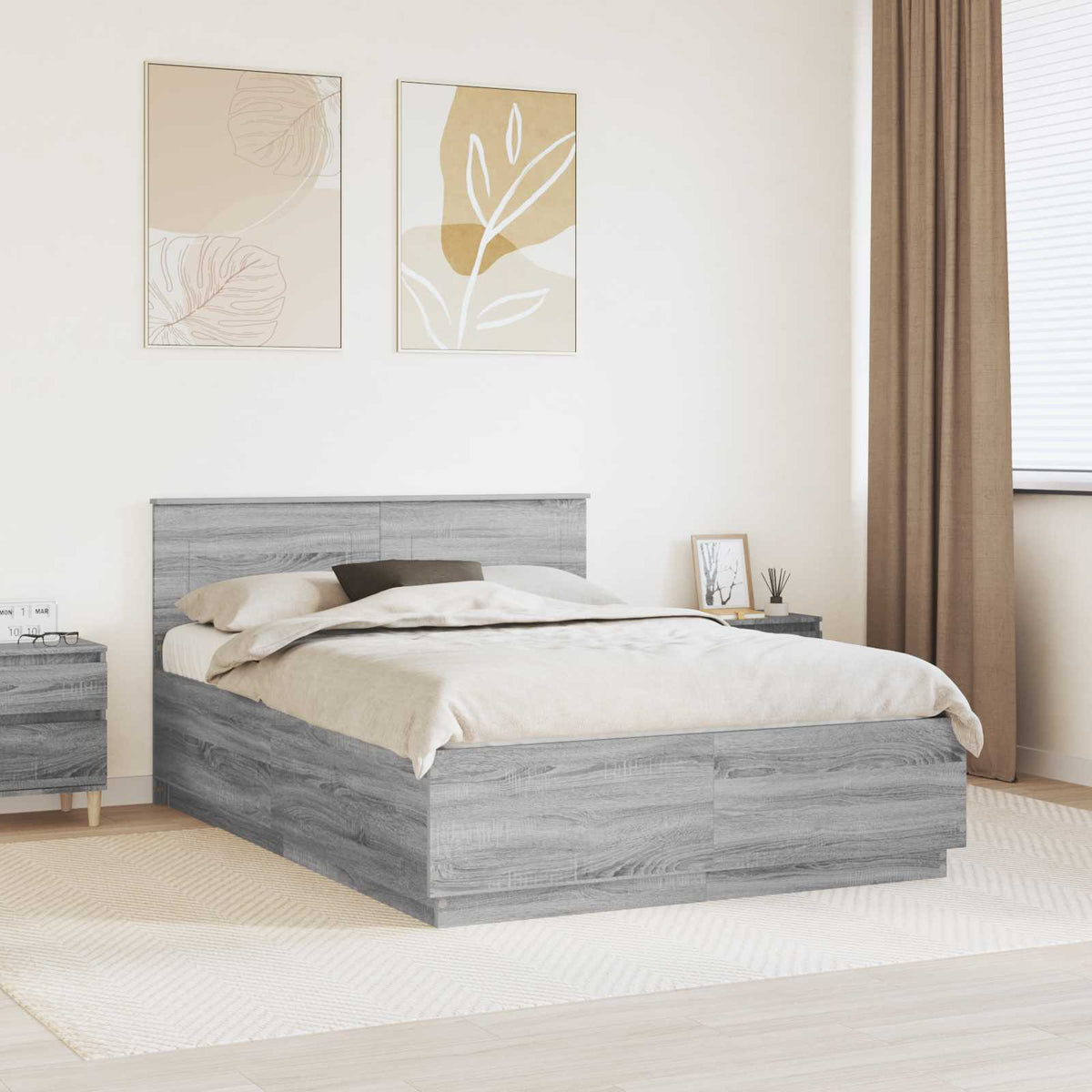 vidaXL Bed Frame Sonoma Grey 140 x 200 cm Engineered Wood