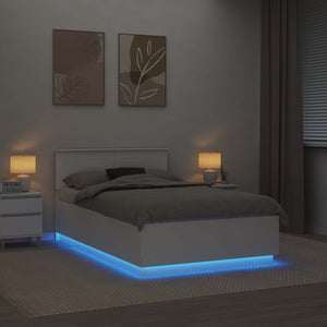 vidaXL Bed Frame with LED Light Strips White 135 x 190 cm Engineered Wood