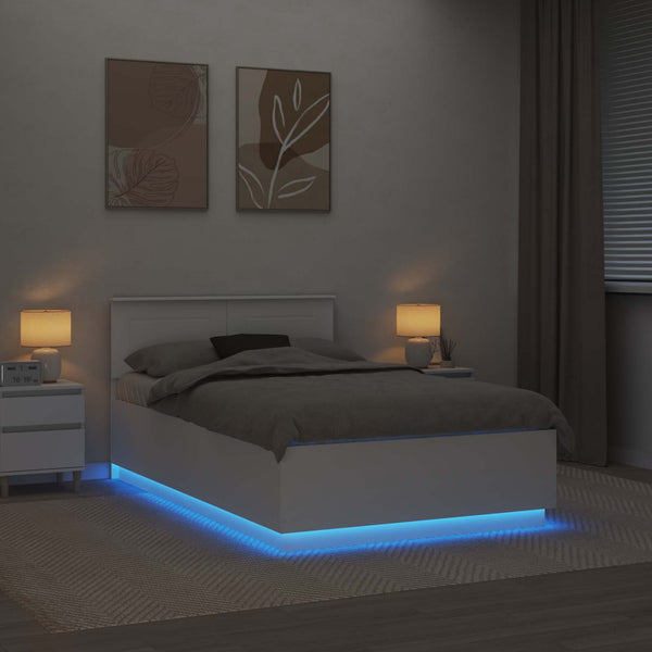 vidaXL Bed Frame with LED Light Strips White 135 x 190 cm Engineered Wood