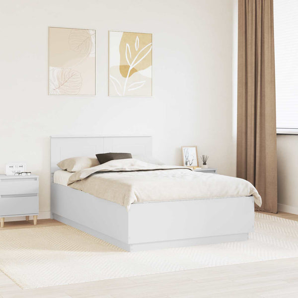 vidaXL Bed Frame with LED Light Strips White 135 x 190 cm Engineered Wood